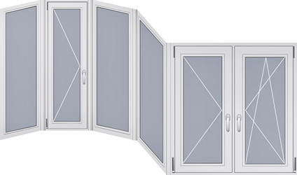 Конструкция остекления балкона ПВХ формы Эркер большой в доме серии П-3М